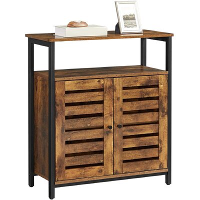 Standing Cabinet With Shelf Cupboard With Louvred Doors Rustic Brown 