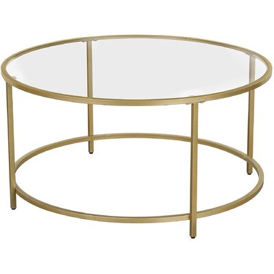 Gold Glass Table With Golden Iron Frame Stable And Robust Tempered Glass