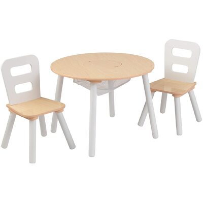 Round Table And 2 Chair Set For Children (White Natural)