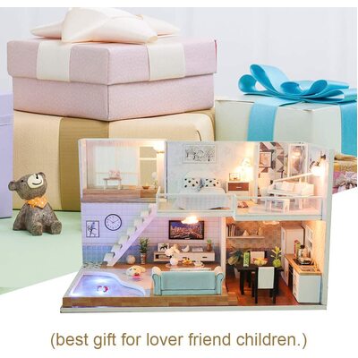 Dollhouse Miniature With Furniture Kit Plus Dust Proof And Music Movement - Met 