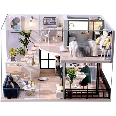 Dollhouse Miniature With Furniture Kit, Dust Proof, Music - Cozy Time