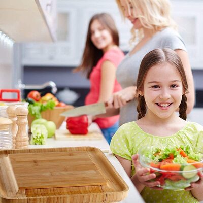Bamboo Cheese Board Set with Cutlery in Slide