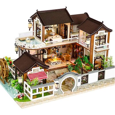 Dollhouse Miniature With Furniture Kit Plus Dust Proof And Music Movement - Chinese Style Courtyard