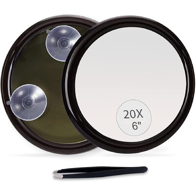 20X Magnifying Hand Mirror With Suction Cups Use For Makeup Application(15 Cm Black