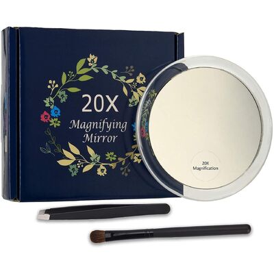 20X Magnifying Hand Mirror With 3 Suction Cups For Makeup, Tweezing