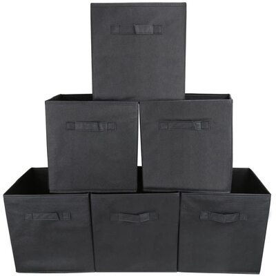 6x Foldable Fabric Basket Bin Storage Cube For Nursery, Office And Home Decor (Black