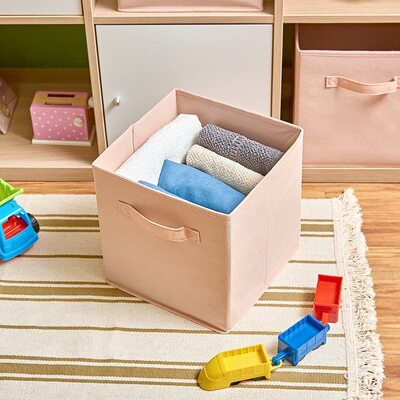 6x Foldable Fabric Basket Bin Storage Cube For Nursery, Office And Home Decor (Pink