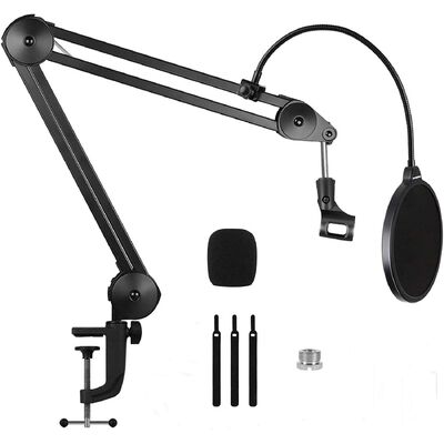 Heavy-Duty Microphone Arm Stand: Suspension Boom, 6" Pop Filter, Cable Ties