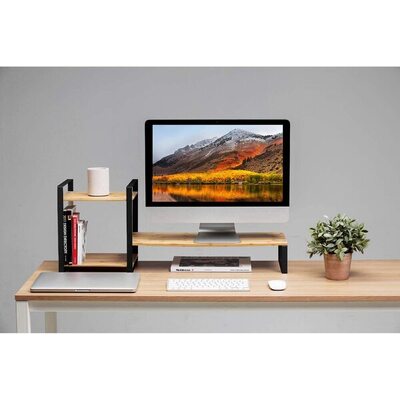 Bamboo Monitor Laptop Stand with 2 Tier Storage (Black)