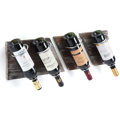 Rustic Wood And Metal Wine Rack Set For 4 Bottles (Home Bar & Kitchen)