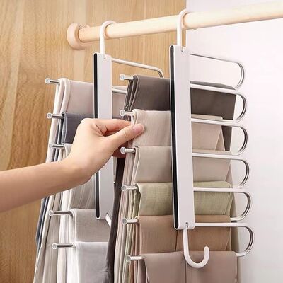 2 Pack Adjustable Multi-Layer Pants Hanger (6 In 1, White)