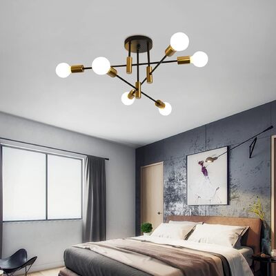 Mid Century Modern 6 Light Black  Gold