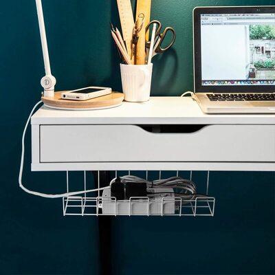 White 2 Pack Under Desk Cable Management Tray 