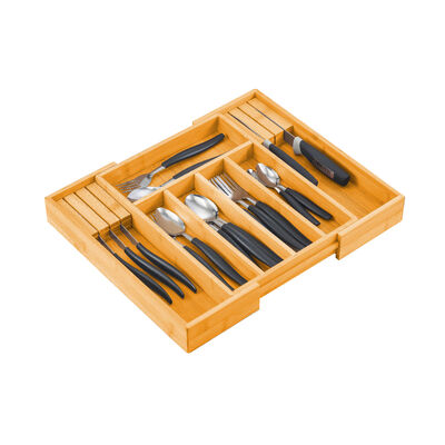 Large Capacity Bamboo Expandable Drawer Organizer with Knife Block