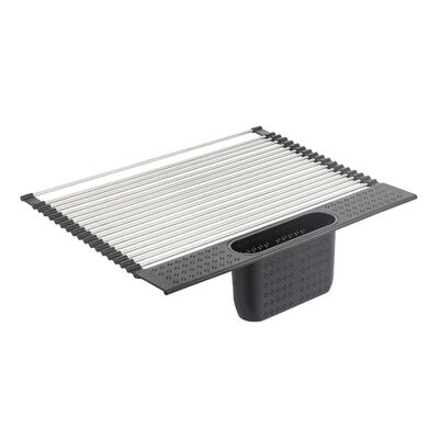 Large Stainless Steel Roll Up Dish Drying Rack with Utensil Holder