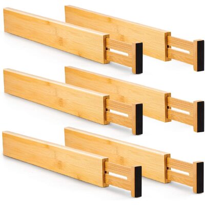 6-Pack Bamboo Adjustable Kitchen Drawer Dividers (Large)