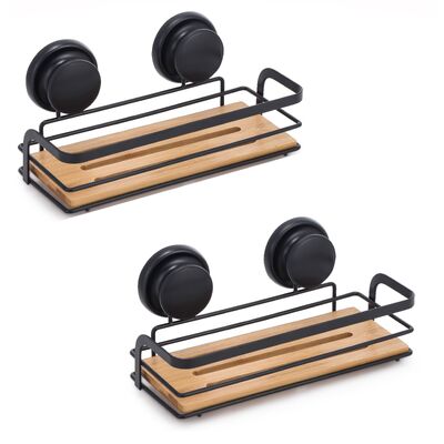 2-Pack Rectangular Bamboo Corner Shower Caddy with Suction Cups