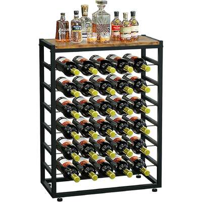 6-Tier Freestanding Wine Rack For 30 Bottles With Wood Countertop And Sturdy Metal Frame