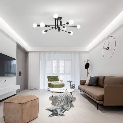 Black Modern Semi Flush Chandelier 8 Light