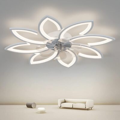 Modern Ceiling Light Fan, Low Profile, 6 Wind Speed, 3 Color (90Cm, White)