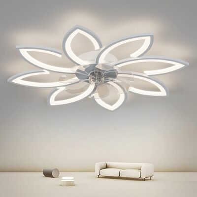 White Modern Ceiling Light Fan 6 Wind Speed 90cm