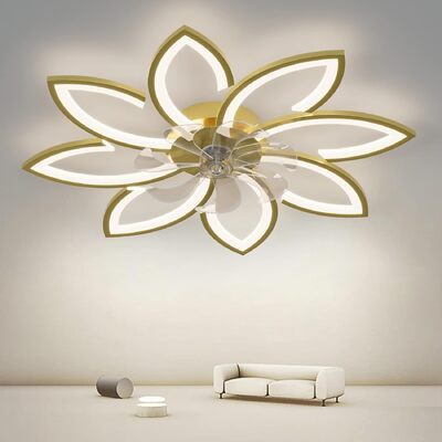 Modern Ceiling Light Fan, Low Profile, 6 Wind Speed, 3 Color (90Cm, Gold)