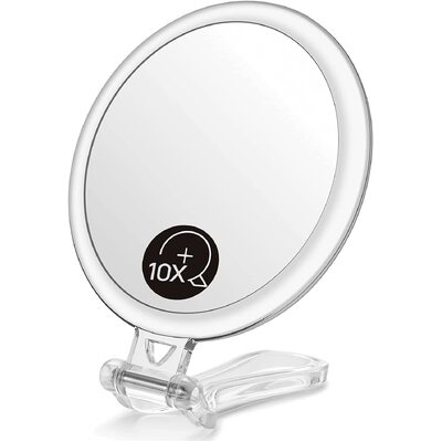 Double-Sided 1X/10X Magnifying Foldable Makeup Mirror For Handheld