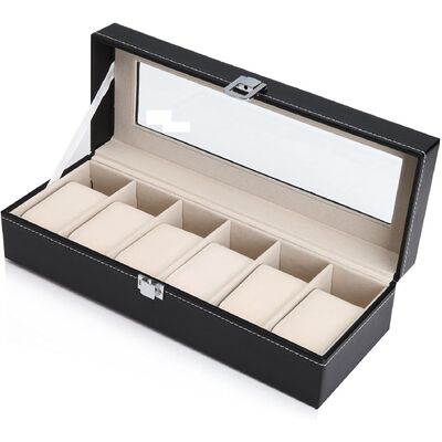 Black PU Leather Watch Organizer Display Storage Box Cases for Men & Women 6 slo