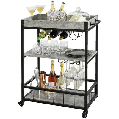 Industrial Vintage Style Wood Metal 3 Tiers Kitchen Serving Trolley(Grey)