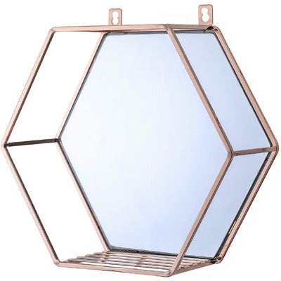 Hexagon Hanging Mirror For Home Decoration (Rose Gold Color)