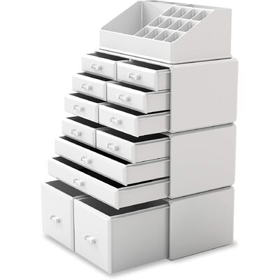 Makeup Cosmetic Organizer Storage With 12 Drawers Display Boxes (White)