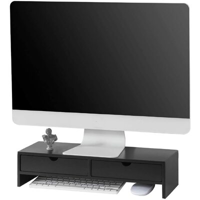 Black Monitor Stand Desk Organizer With 2 Drawers