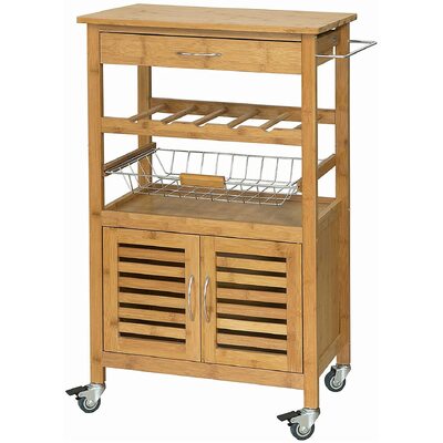 Bamboo Kitchen Storage Trolley with Wine Rack