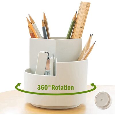 White 360° Rotating Pen Holder With 3 Layers For Desk Organization