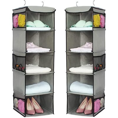 2 Pack 5 Foldable Shelf Hanging Closet Organizer Space Saver with Side Accessori