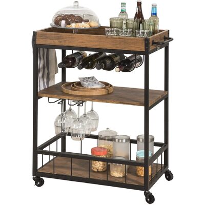 3-Tier Kitchen Serving Trolley With Wine Rack (Brown)