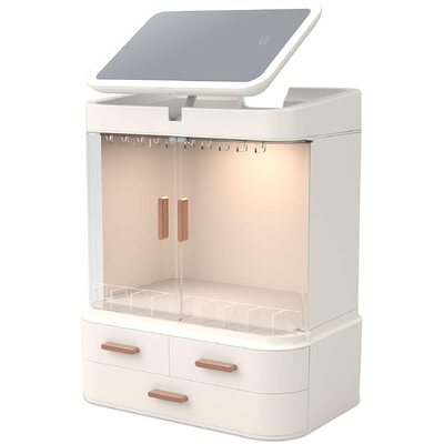 LED Makeup Organizer with LED Mirror and Jewelry Storage Organizer Cabinet