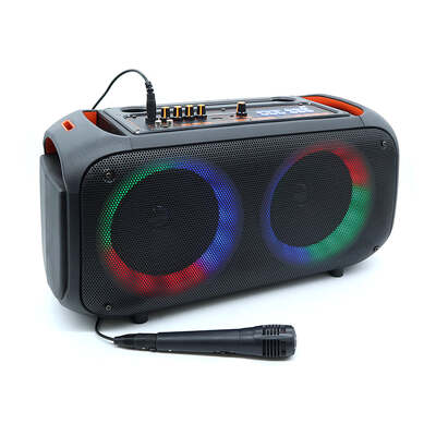 Precision Audio Dual 6.5" Portable Karaoke Bluetooth Party Speaker Led Lights Wired Microphone