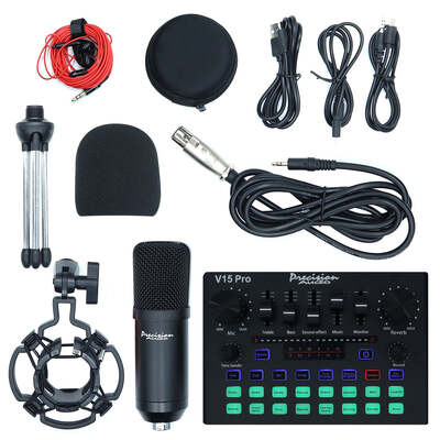 Recording Mic Kit Podcast Microphone Mixer Sound Card Shock Mount Metal Case