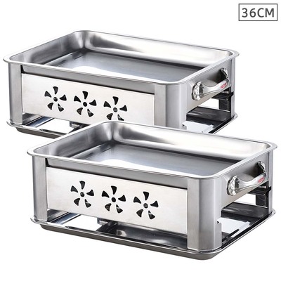 2X 36Cm Portable Stainless Steel Outdoor Chafing Dish Bbq Fish Stove Grill Plate