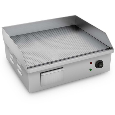 2200W Stainless Steel Ribbed Griddle Commercial Grill Bbq Hot Plate 56*48*23Cm