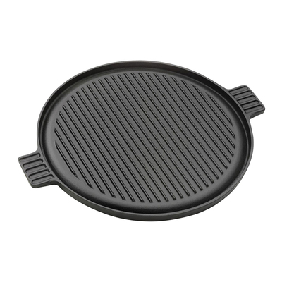43Cm Round Ribbed Cast Iron Frying Pan Skillet Steak Sizzle Platter With Handle