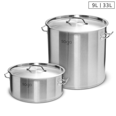 9L Wide Stock Pot  And 33L Tall Top Grade Thick Stainless Steel Stockpot 18/10