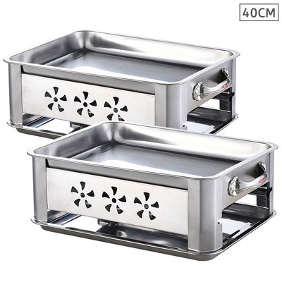 2X 40Cm Portable Stainless Steel Outdoor Chafing Dish Bbq Fish Stove Grill Plate
