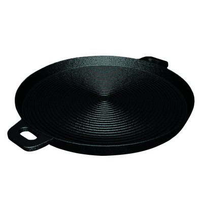 35Cm Round Ribbed Cast Iron Frying Pan Skillet Steak Sizzle Platter With Handle