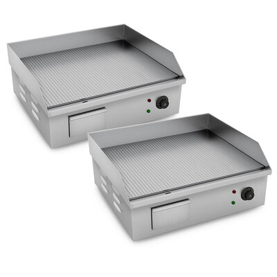 2X Electric Stainless Steel Ribbed Griddle Commercial Grill Bbq Hot Plate