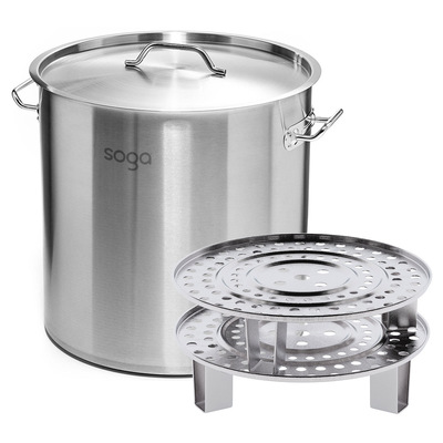 33L Stainless Steel Stock Pot With Two Steamer Rack Insert Stockpot Tray