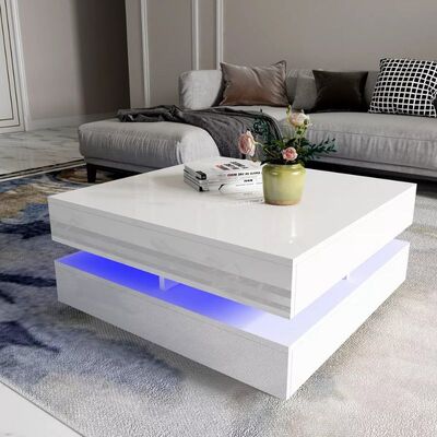 Modern Large High Gloss Coffee Table With LED Lights White