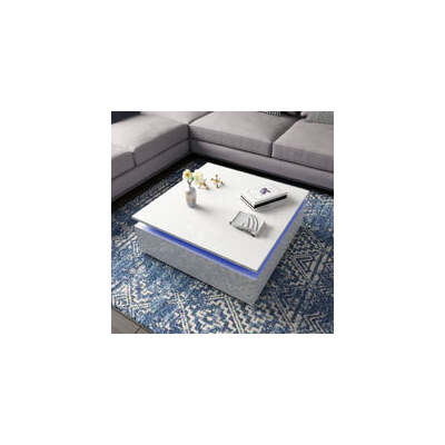 LED Lights High Gloss Coffee Table with White Storage