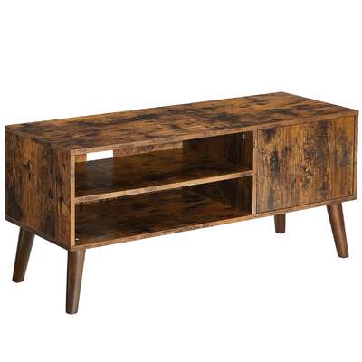 Wooden Look Tv Console Stand With Storage Shelf & Cupboard